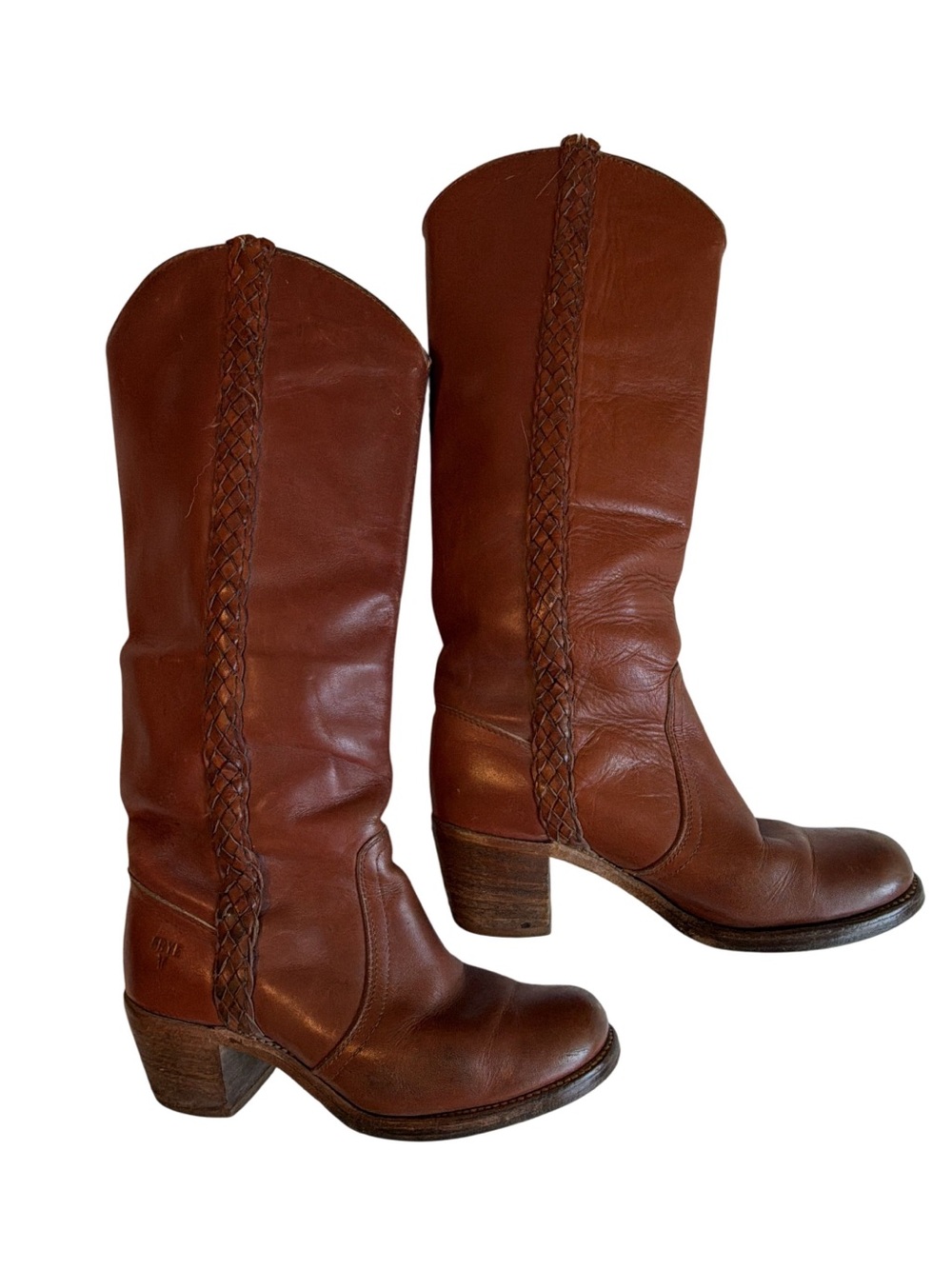 Vintage FRYE 7.5 Braided Brown Leather Boots